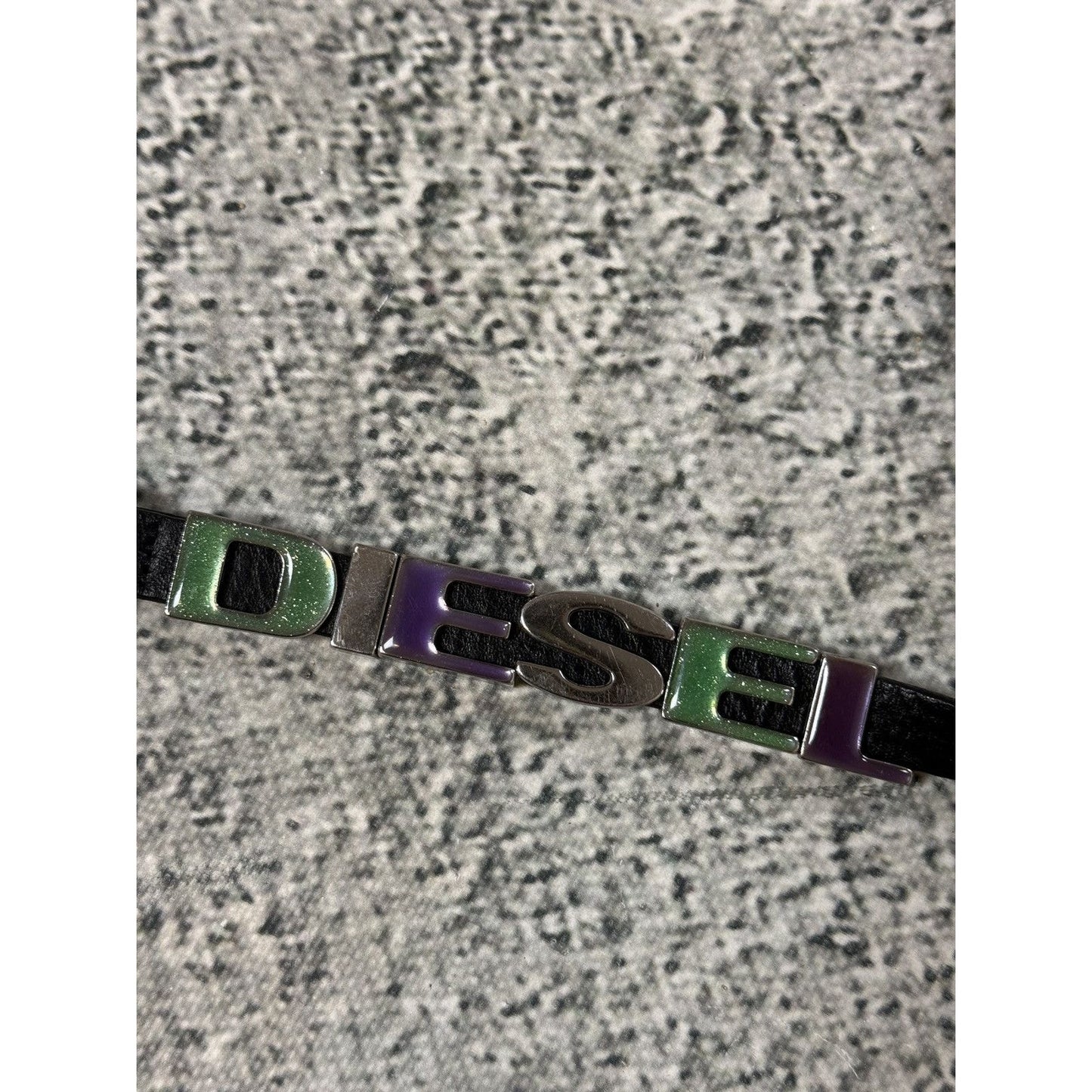 Diesel leather belt multicolour moving letters Y2K black