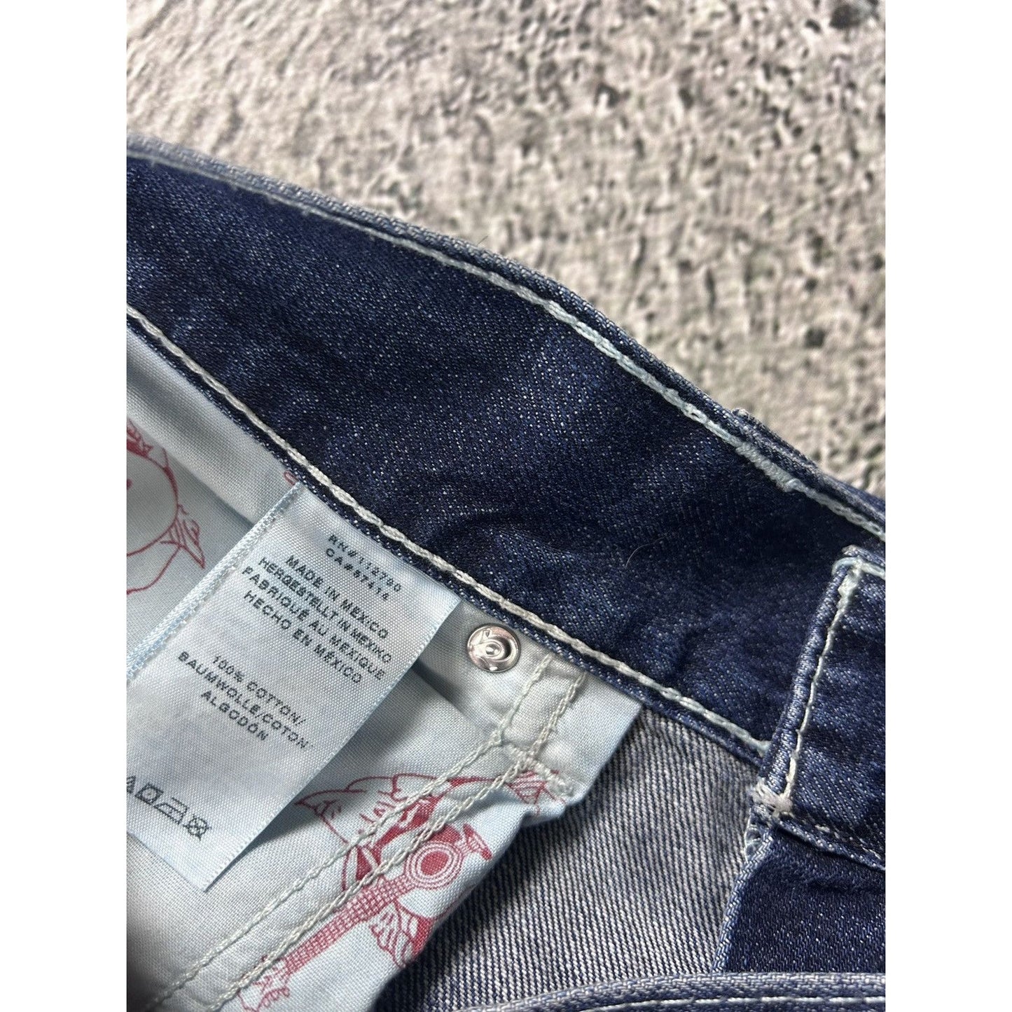 True Religion navy blue jeans white stitching Y2K
