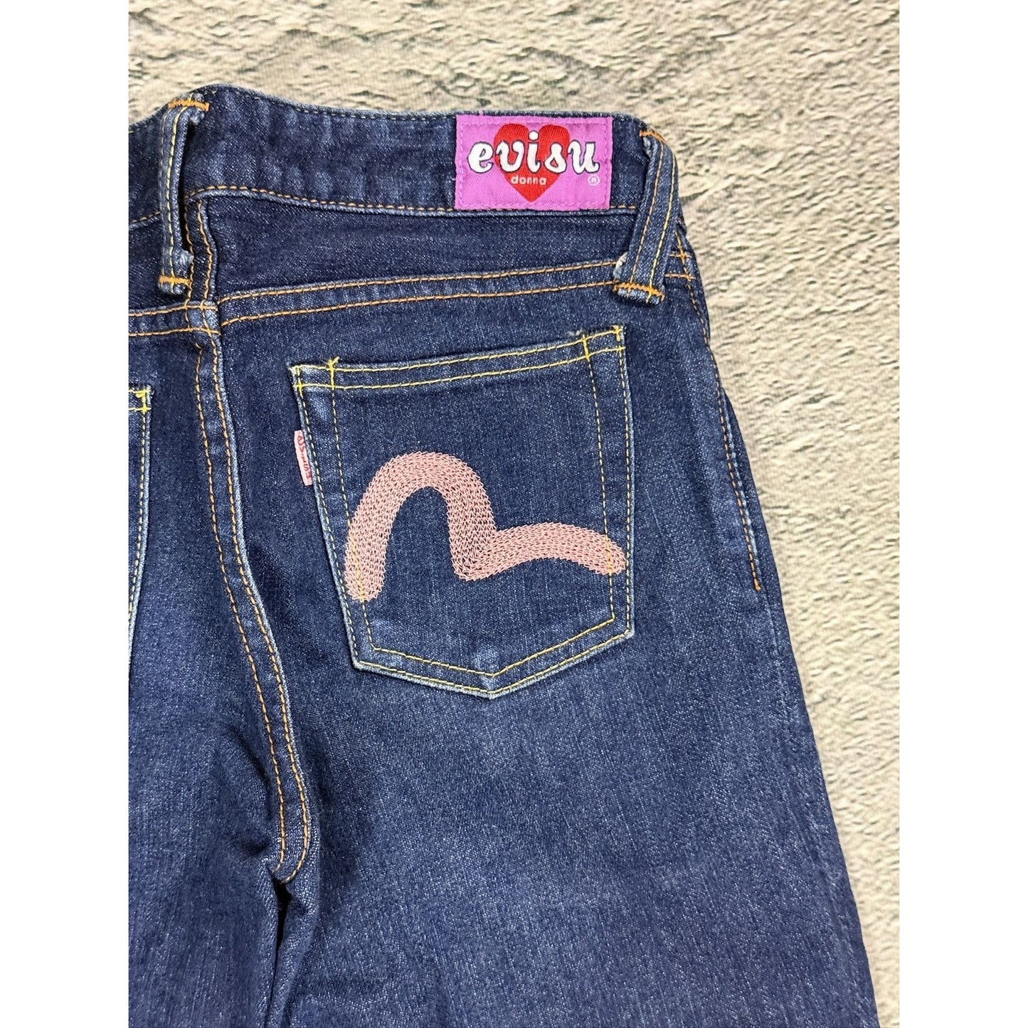 Evisu Donna jeans bootcut heart pink seagull embroidery