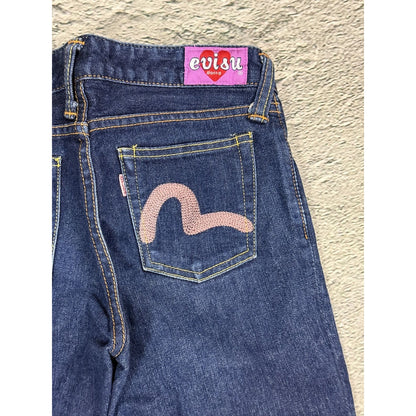 Evisu Donna jeans bootcut heart pink seagull embroidery