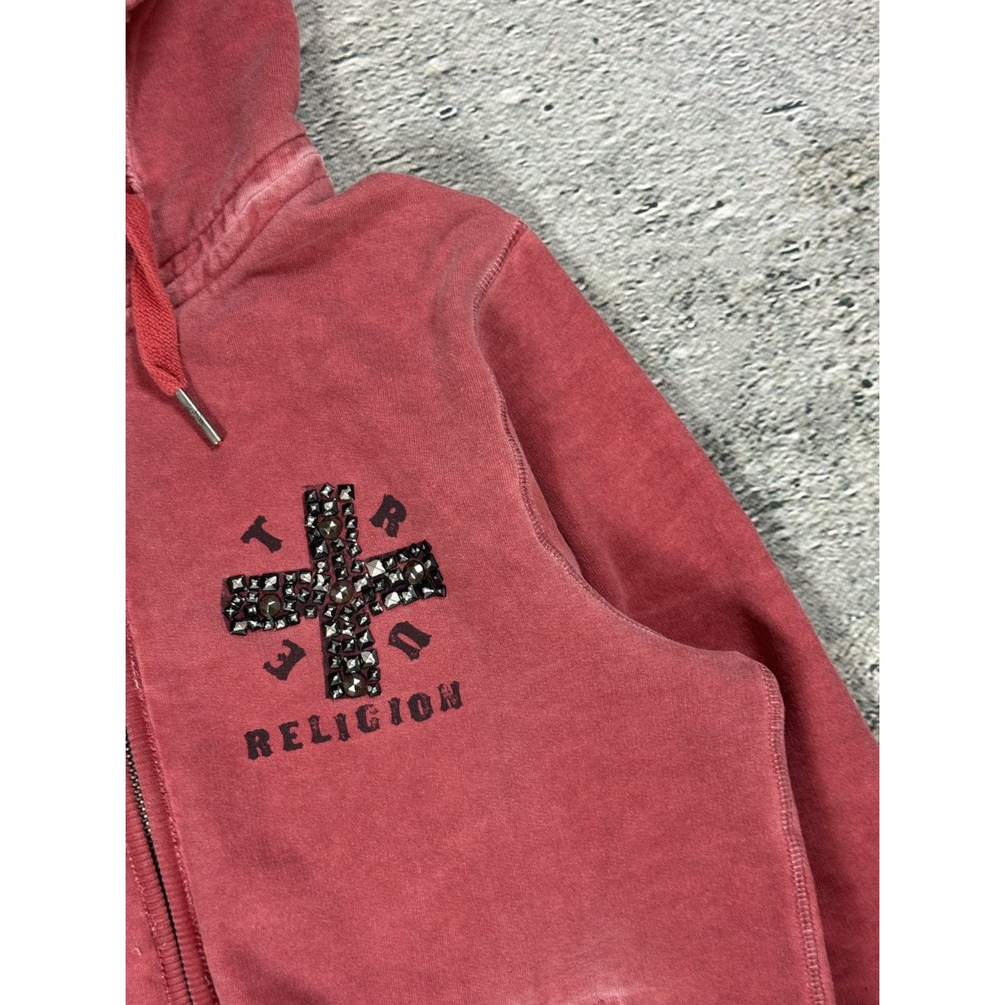 True Religion Red zip hoodie big logo vintage studded Y2K