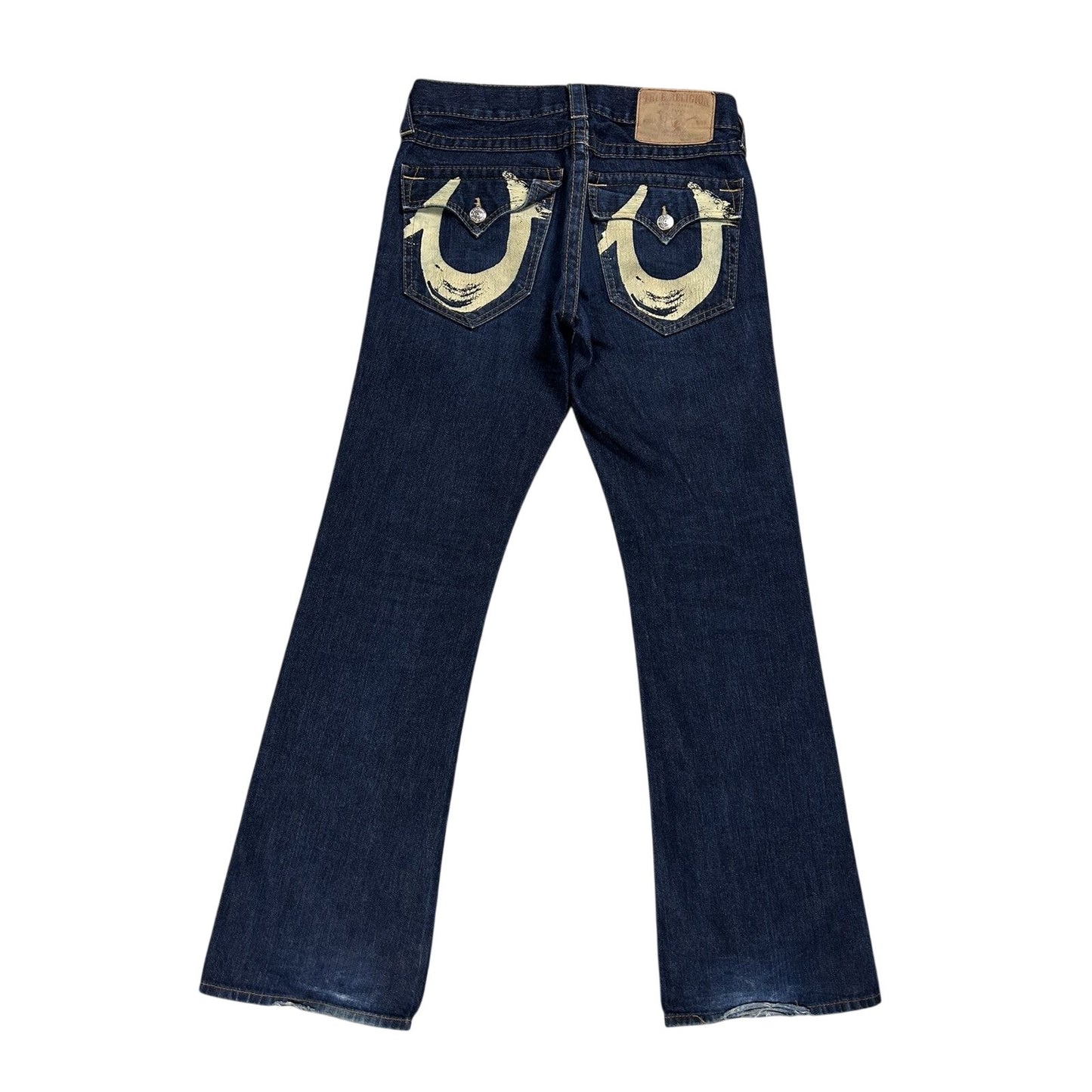 True Religion jeans bootcut navy blue painted horseshoe Y2K