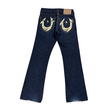 True Religion jeans bootcut navy blue painted horseshoe Y2K