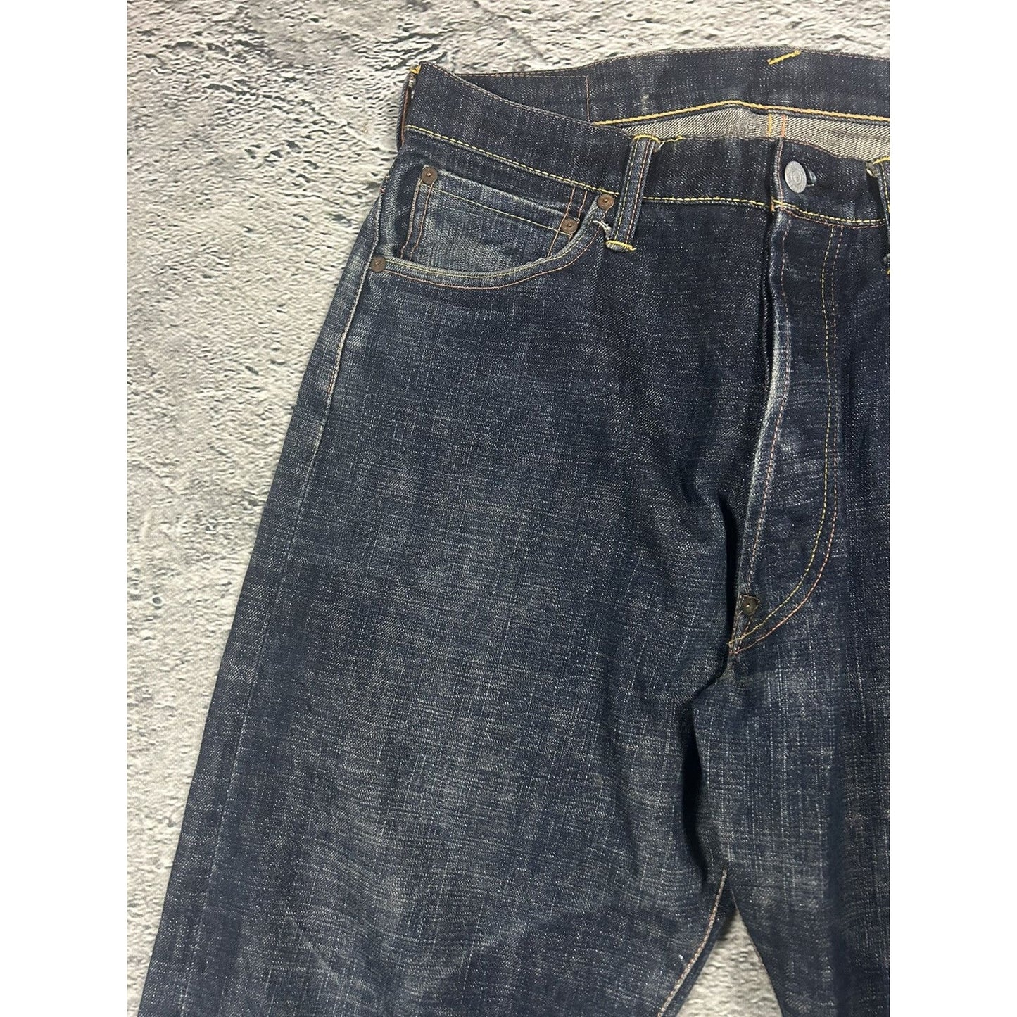Evisu jeans white daicock big logo blue selvedge denim