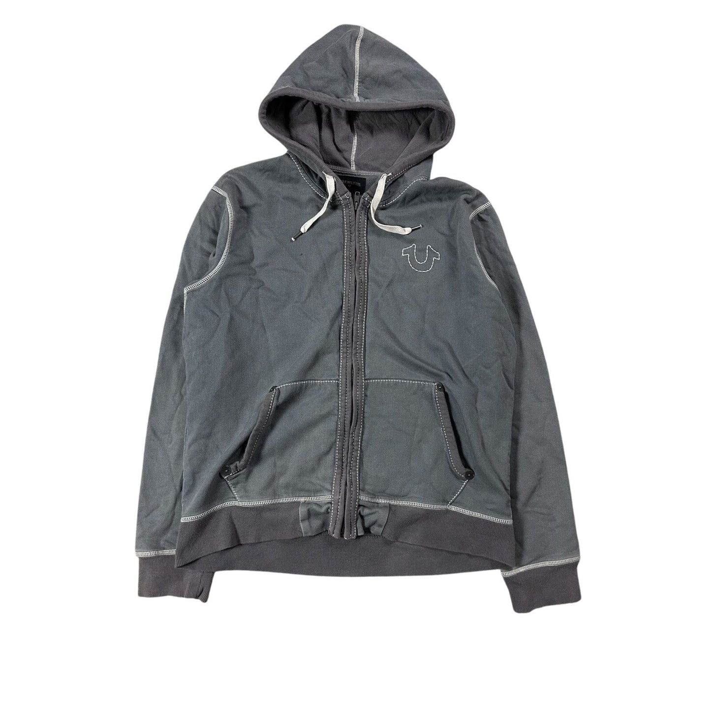 True Religion zip hoodie gray vintage contrast stitching Y2K