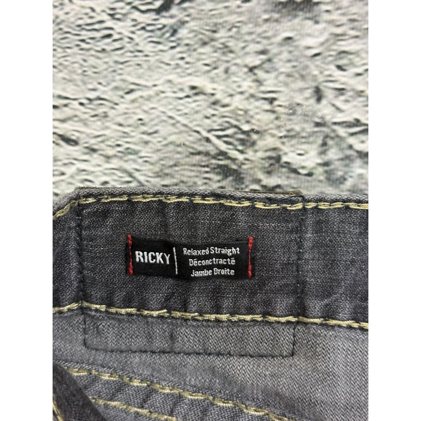 True Religion vintage grey jeans fat white stitching Ricky