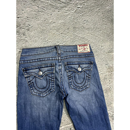 True Religion blue jeans brown thick stitching Y2K