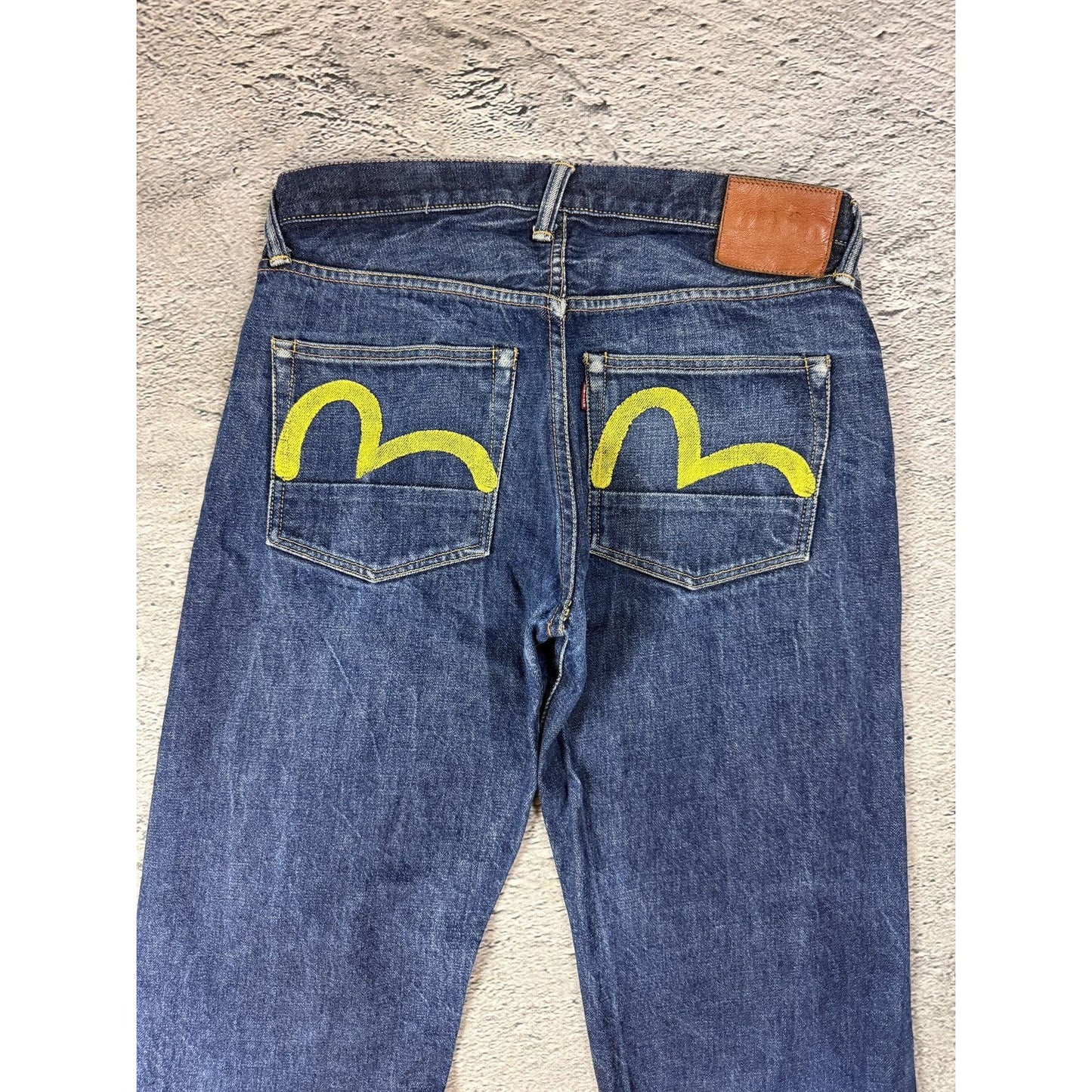 Evisu jeans daicock big logo yellow selvedge denim