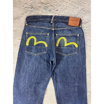 Evisu jeans daicock big logo yellow selvedge denim