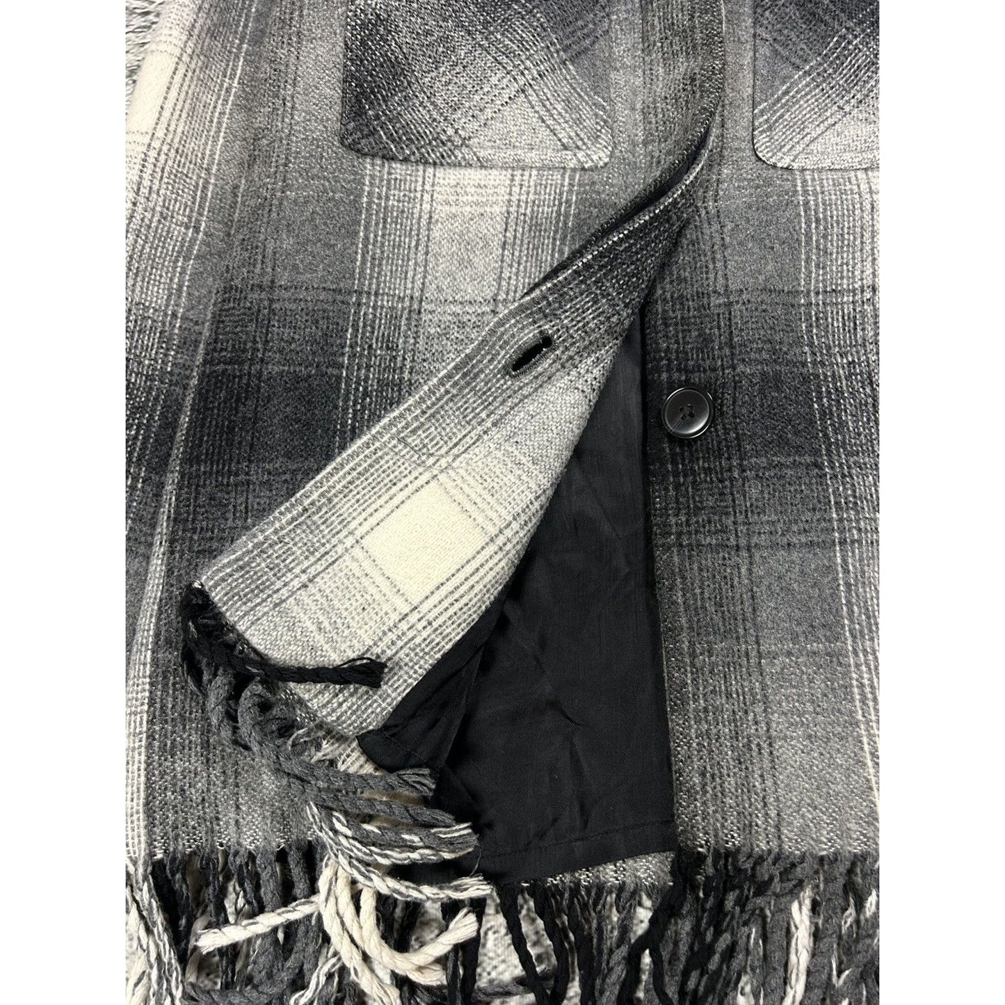 Alexander Wang coat plaid wool grey with fringes