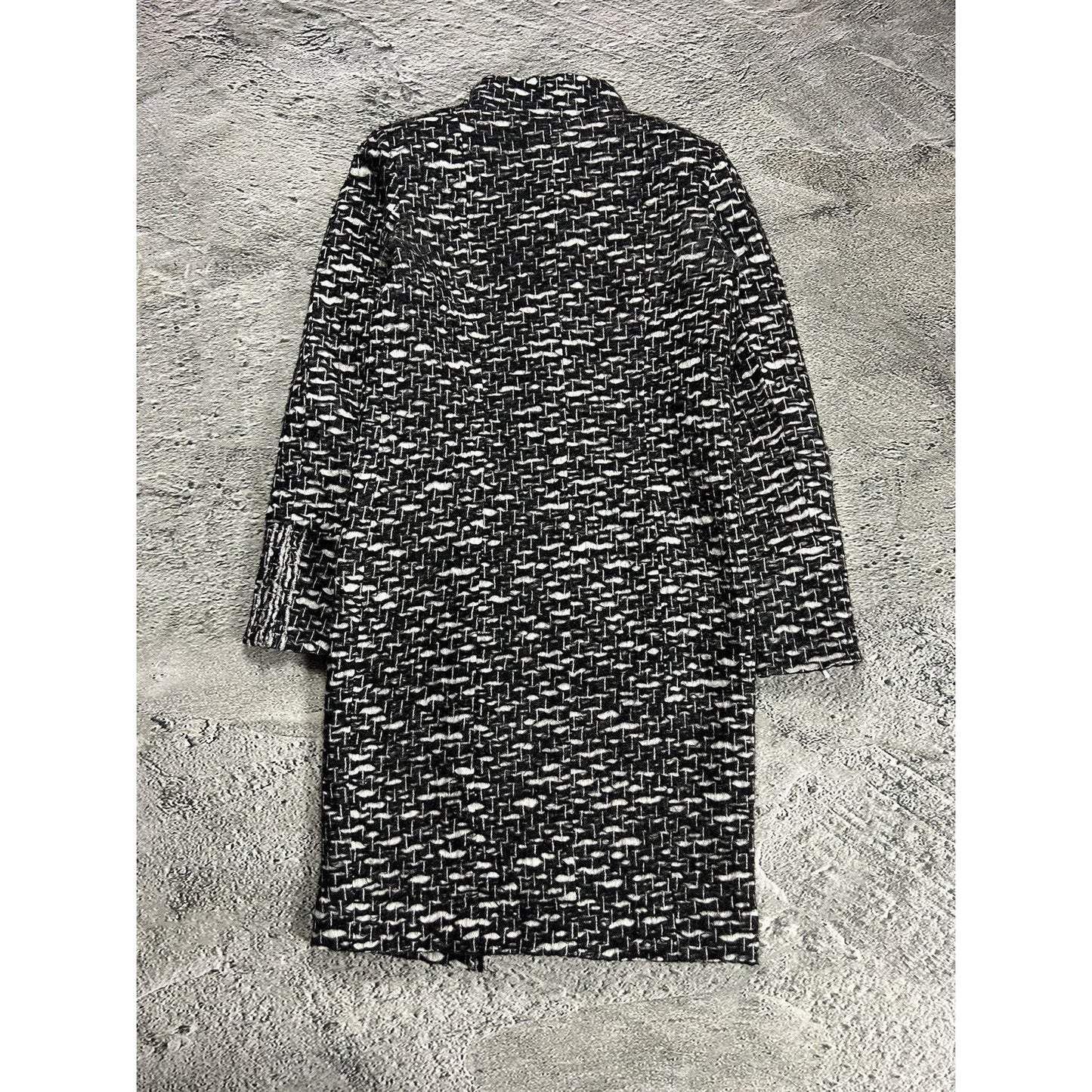 Chanel vintage coat tweed black white furry 2010