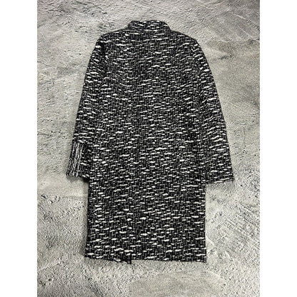 Chanel vintage coat tweed black white furry 2010