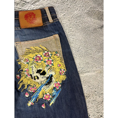 Ed Hardy vintage jeans skull embroidered big logo pants