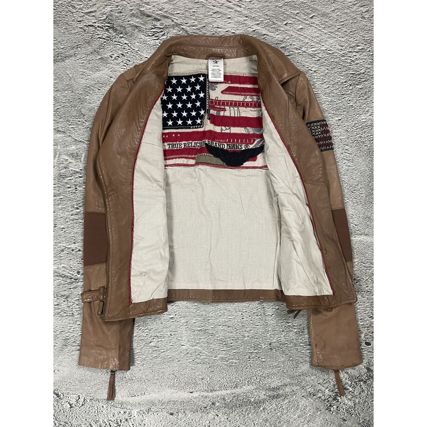 True Religion leather jacket brown Y2K Avant Garde kill bill