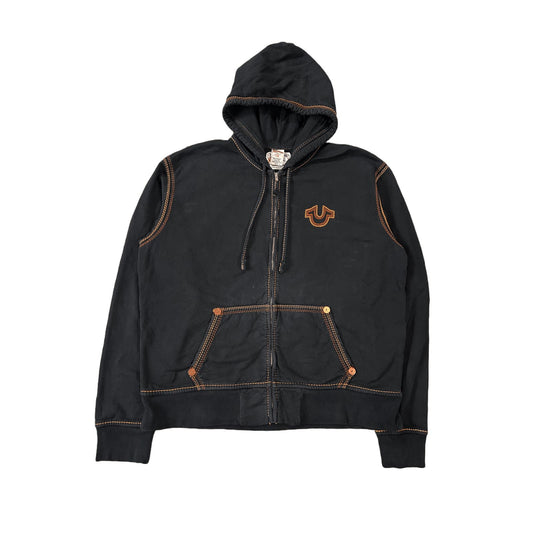 True Religion vintage black zip hoodie thick stitching Y2K