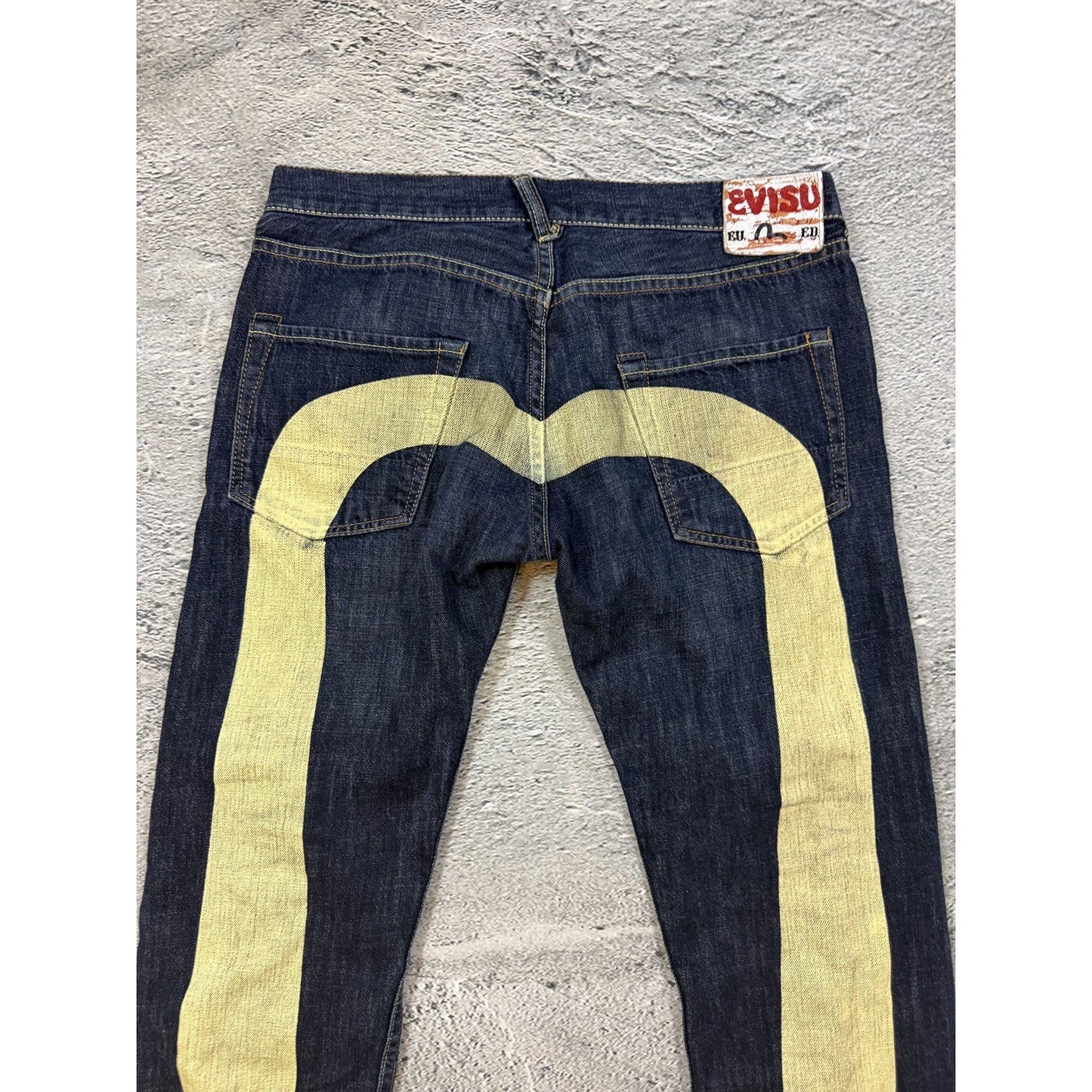 Evisu jeans daicock big logo white navy Ramen EU ED
