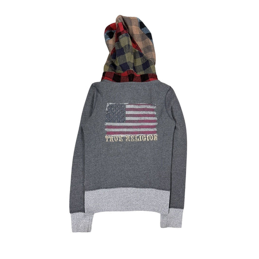 True Religion zip hoodie gray patchwork studded