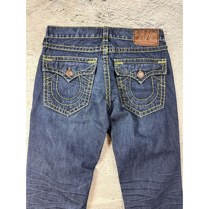 True Religion blue jeans flared bootcut green stitching Joey