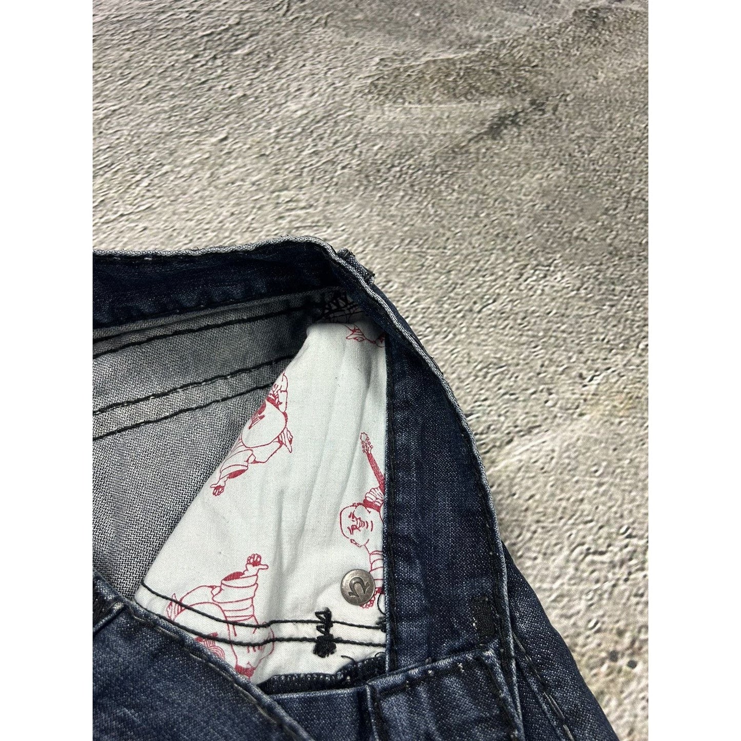 True Religion vintage jeans navy black thick stitching Y2K