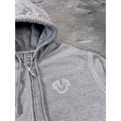 True Religion vintage grey zip hoodie white thick stitching
