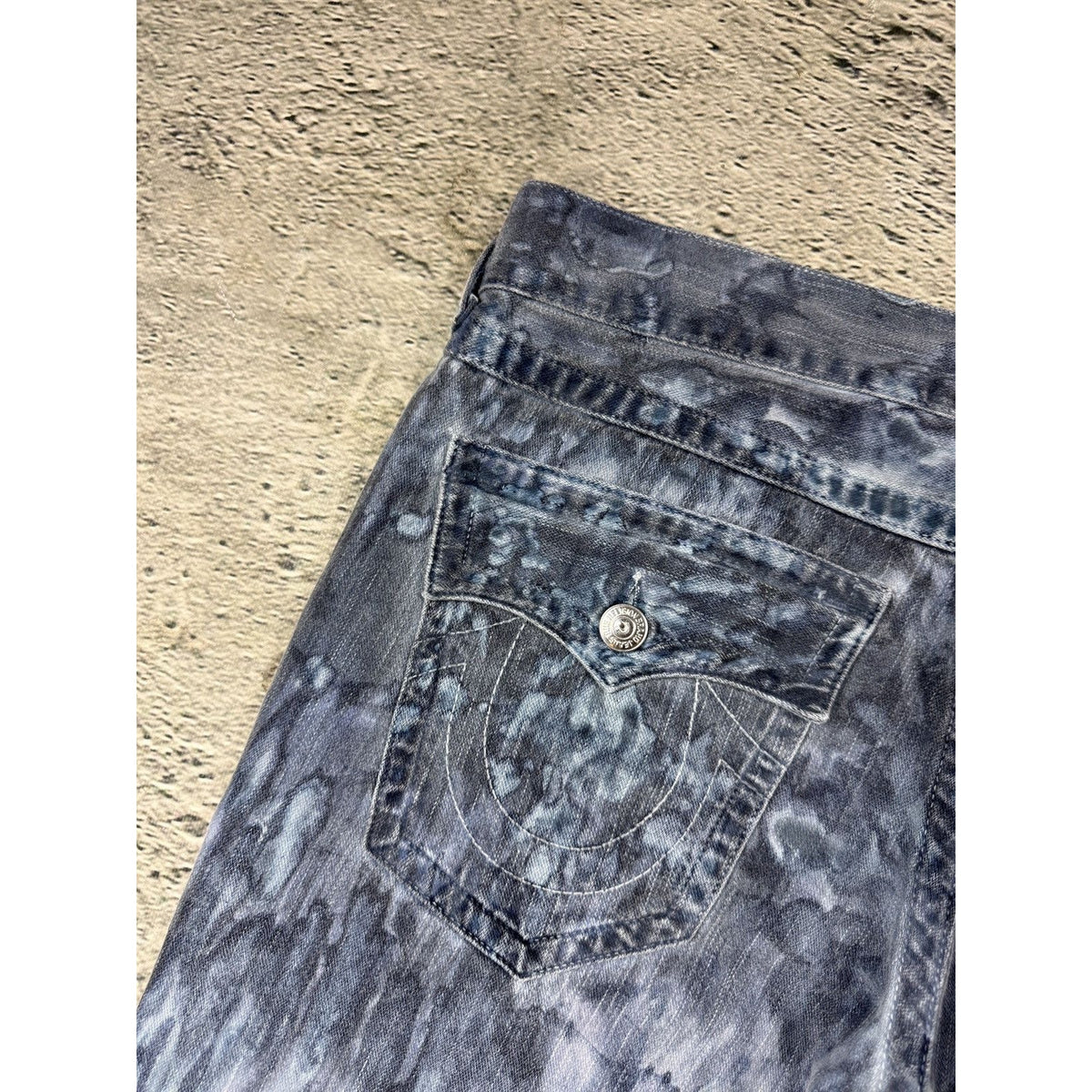 True Religion jeans washed denim white paited acidwash
