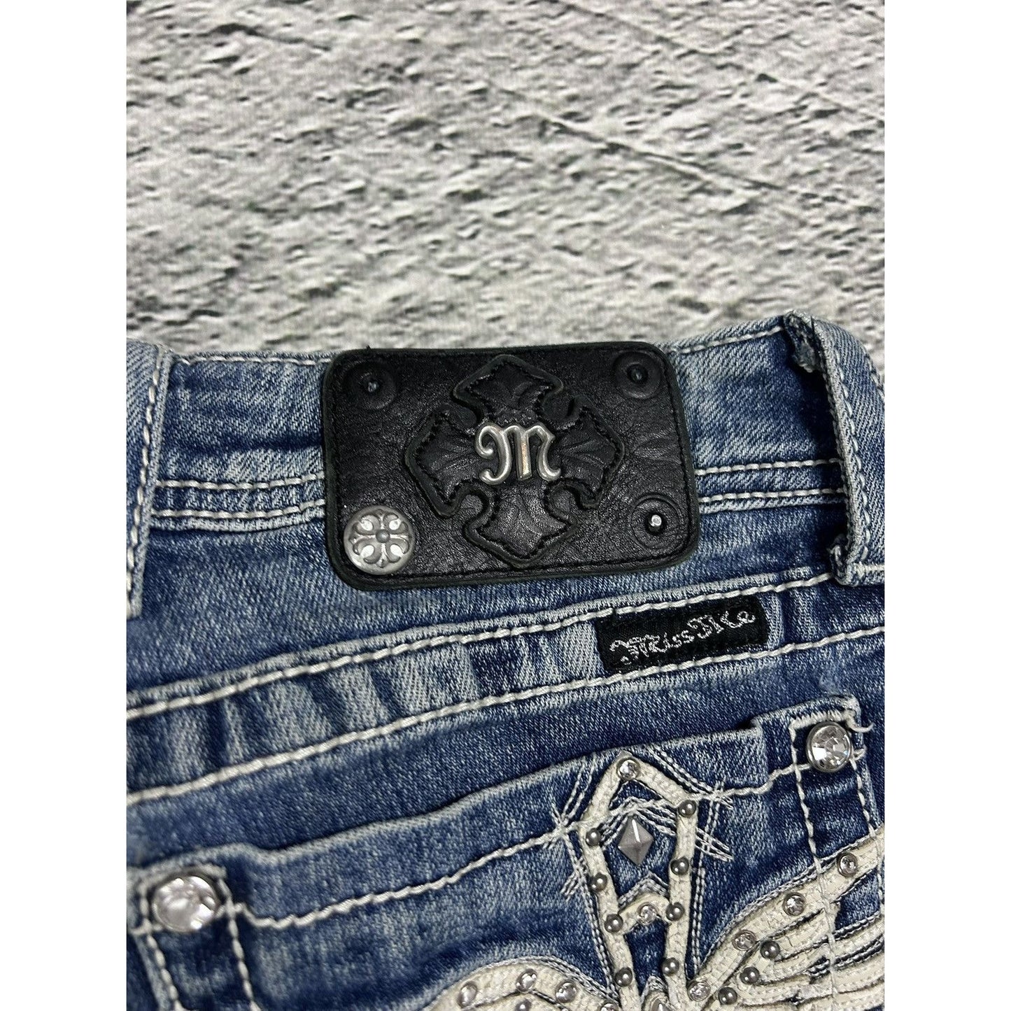 Miss Me flared bootcut white stitching denim vintage y2k