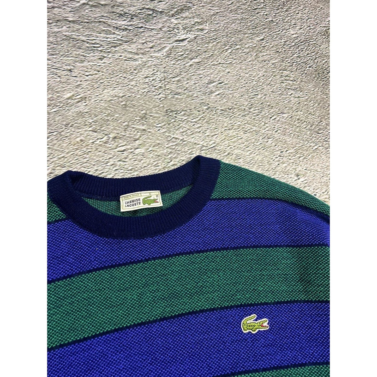 Lacoste sweater vintage purple green small logo striped