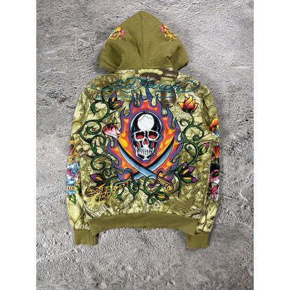 Ed Hardy zip hoodie furry vintage Y2K Christian Audigier fur