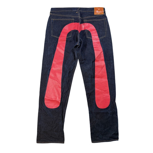 Evisu jeans daicock red big logo navy raw denim Selvedge