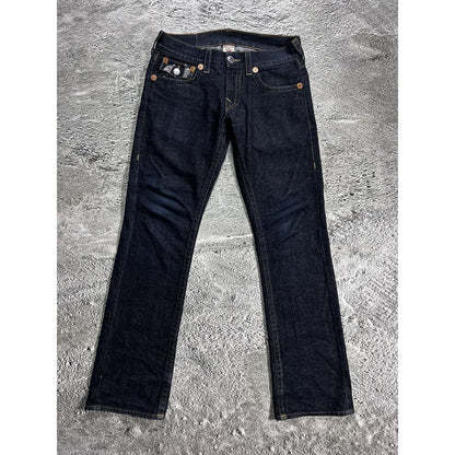 True Religion vintage navy jeans big logo painted grey Y2K