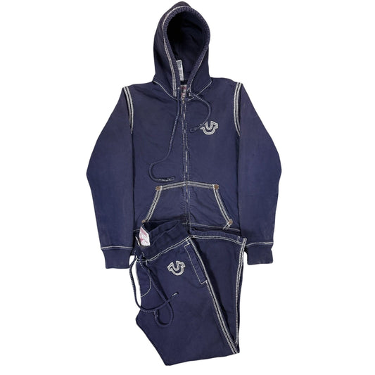 True Religion track suit zip hoodie sweatpants navy