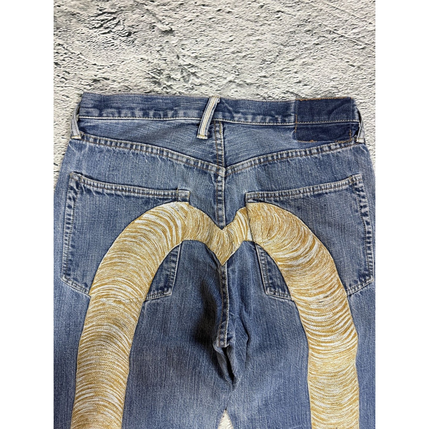 Evisu jeans daicock gold big logo embroidery selvedge denim