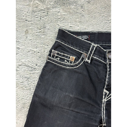 True Religion black jeans Rocco white thick stitching Y2K slim