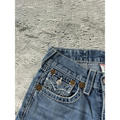 True Religion blue jeans white thick stitching Billy Super T