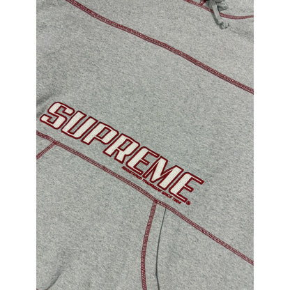 Supreme Coverstitch Logo Gray Red hoodie