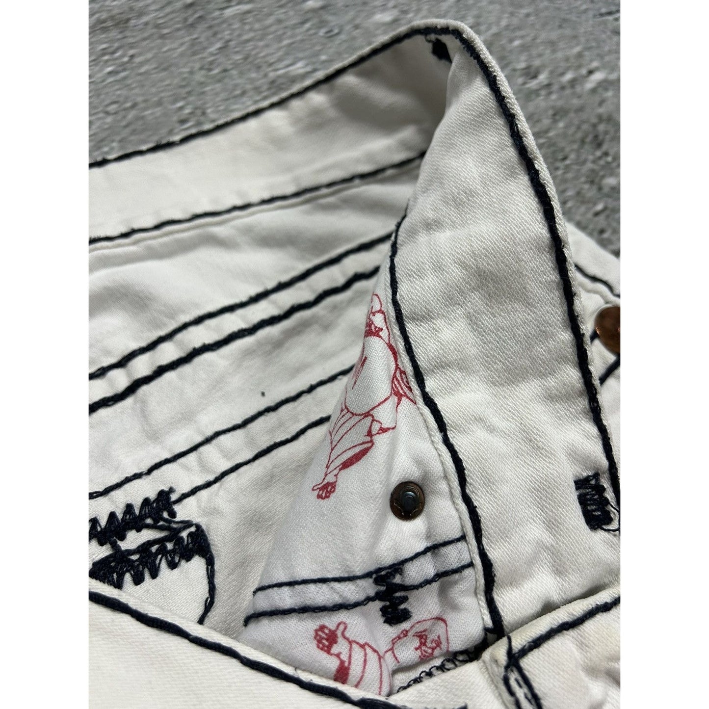 True Religion jorts vintage white denim shorts black stitch