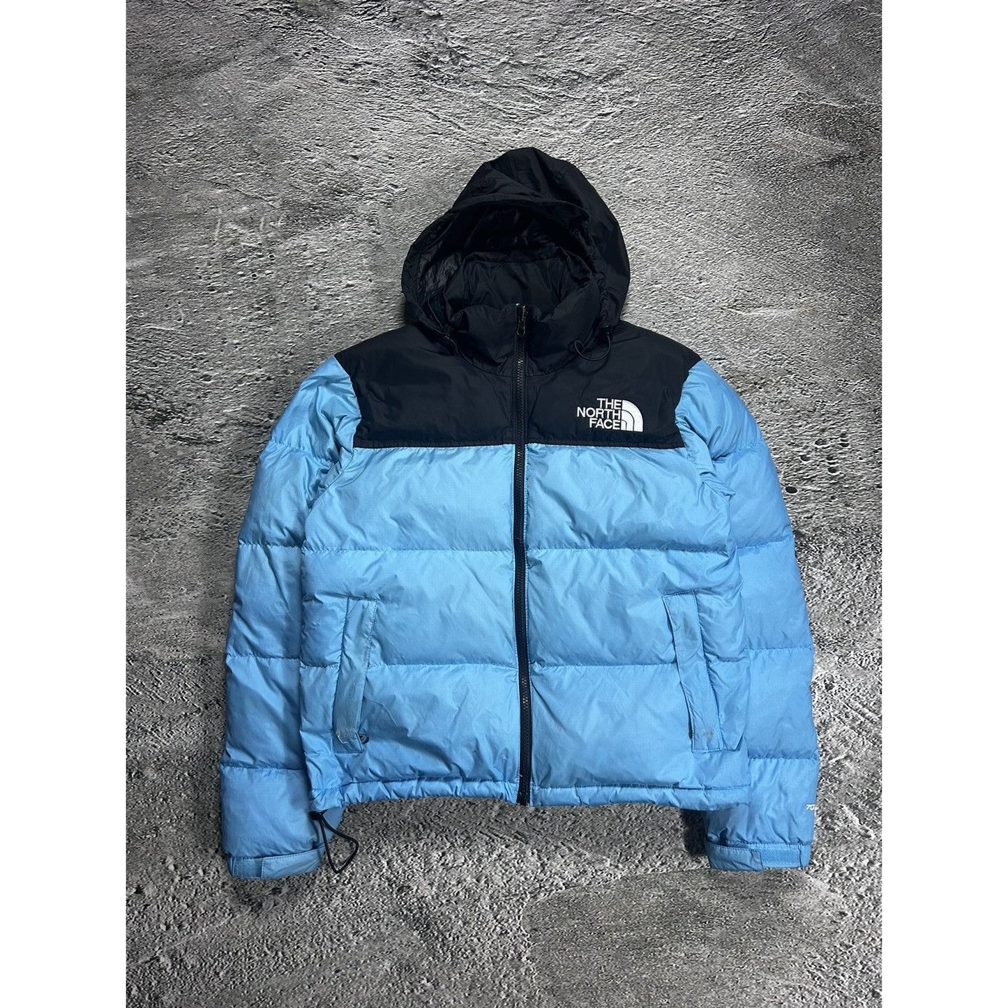 The North Face nuptse 700 baby blue black down puffer jacket