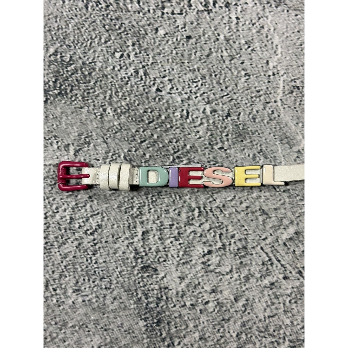 Diesel leather belt multicolour moving letters Y2K white