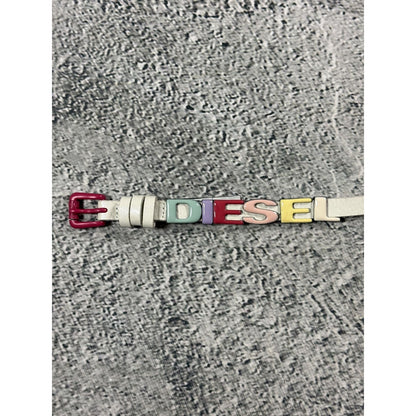 Diesel leather belt multicolour moving letters Y2K white
