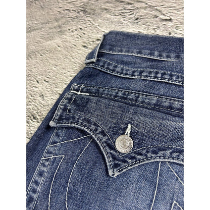 True Religion navy blue jeans white stitching Y2K