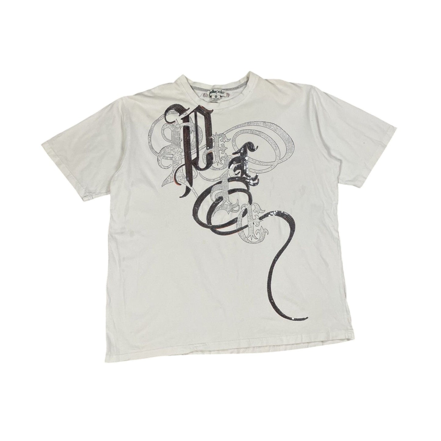 Pelle Pelle vintage Y2K rhinestones big logo white silver