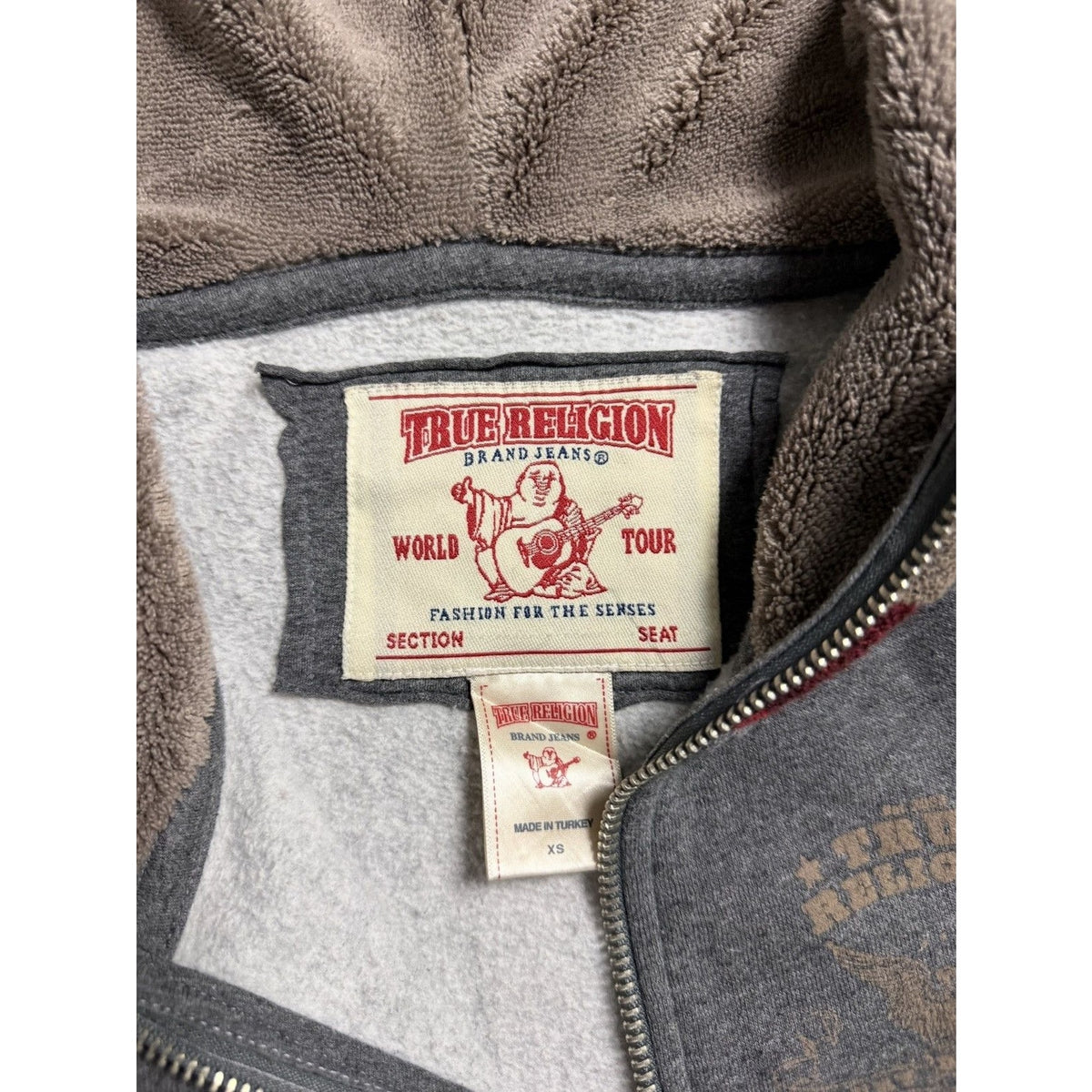 True Religion zip hoodie gray patchwork studded
