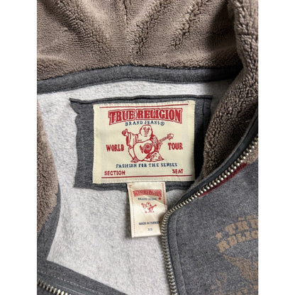 True Religion zip hoodie gray patchwork studded