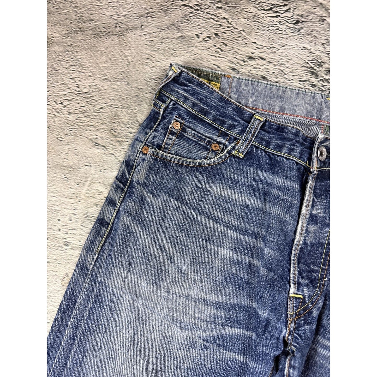 Evisu jeans vintage navy blue white seagulls Rasta EU ED