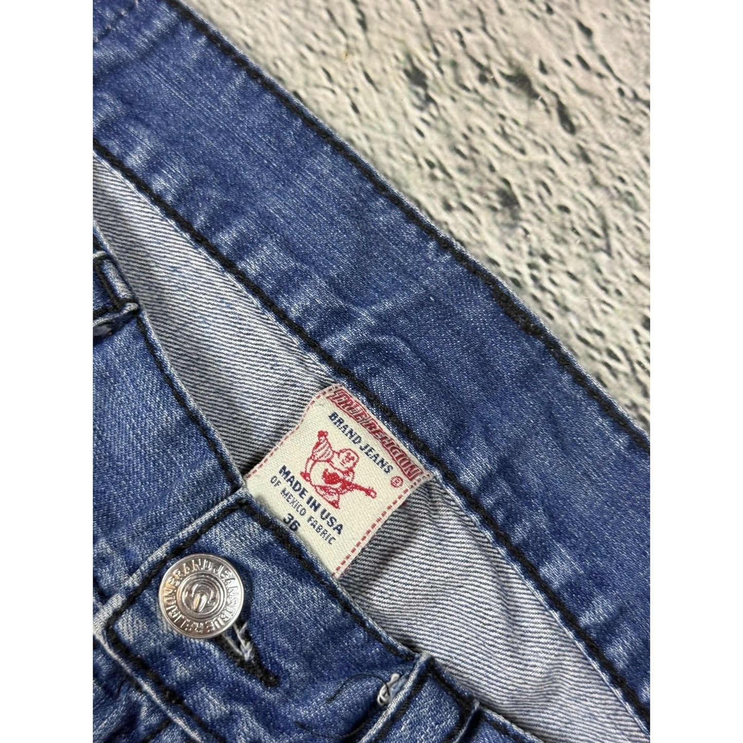 True Religion blue jeans black thick stitching Y2K Relaxed