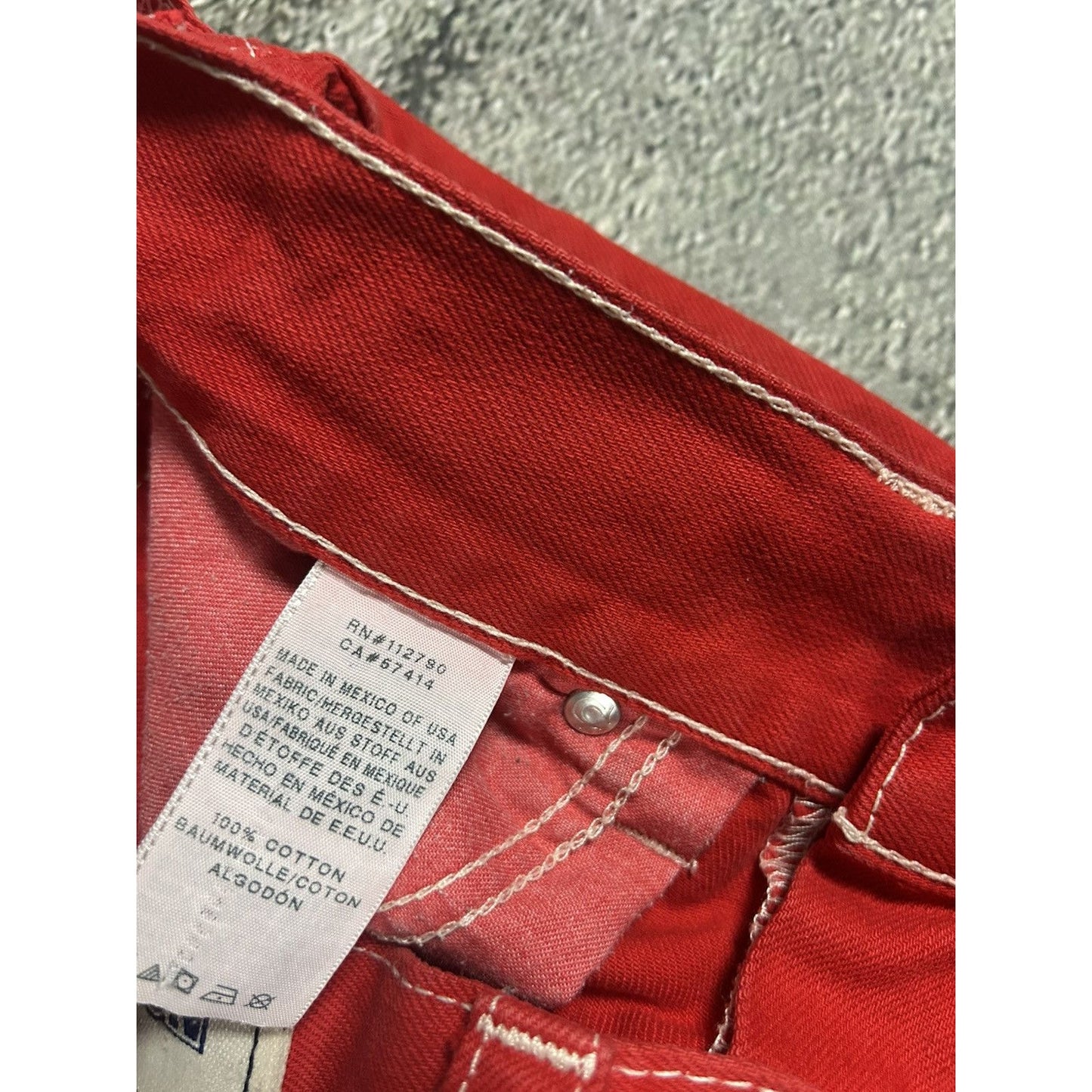 True Religion red jeans contrast stitching straight w flaps