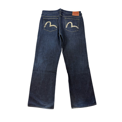 Evisu Genes jeans vintage raw denim blue painted seagull Y2K