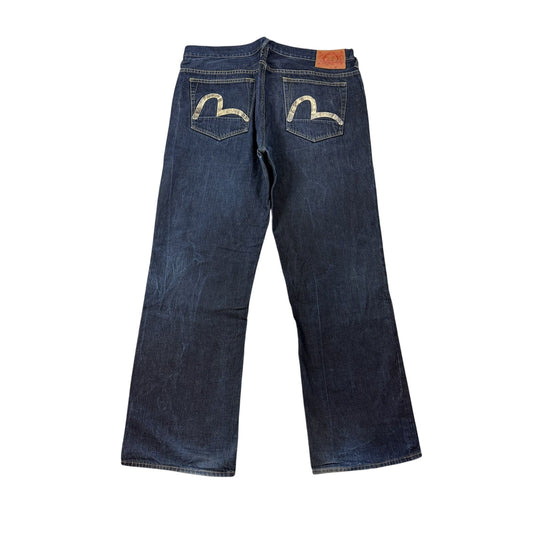 Evisu Genes jeans vintage raw denim blue painted seagull Y2K