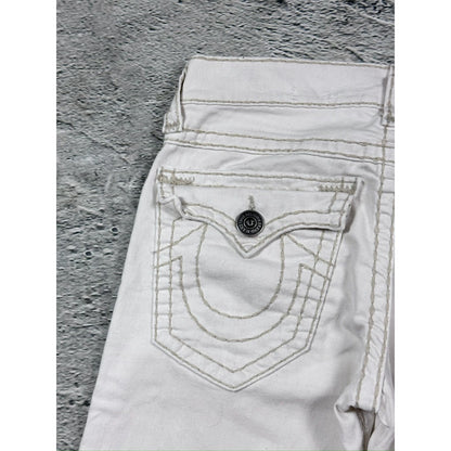 True Religion white jeans beige stitching Ricky Super T