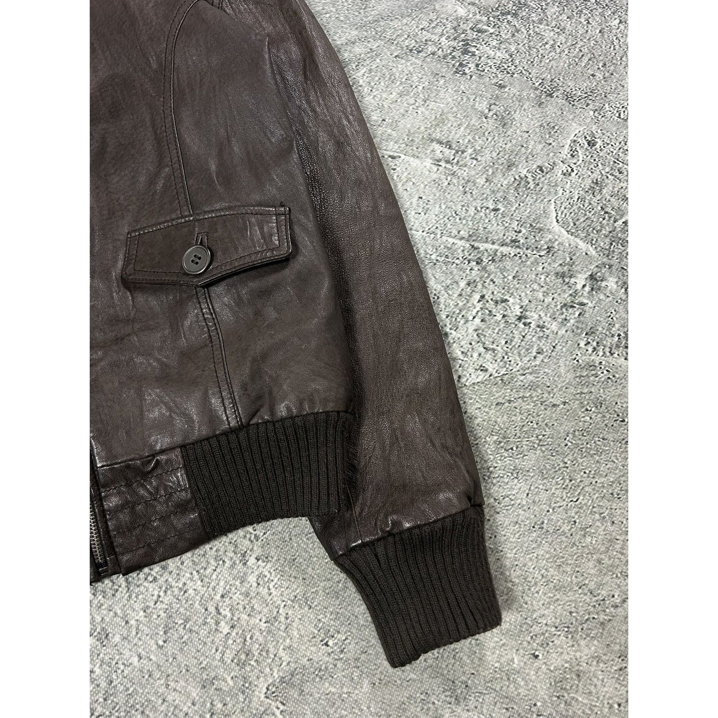 Bikbok brown vintage leather jacket hooded